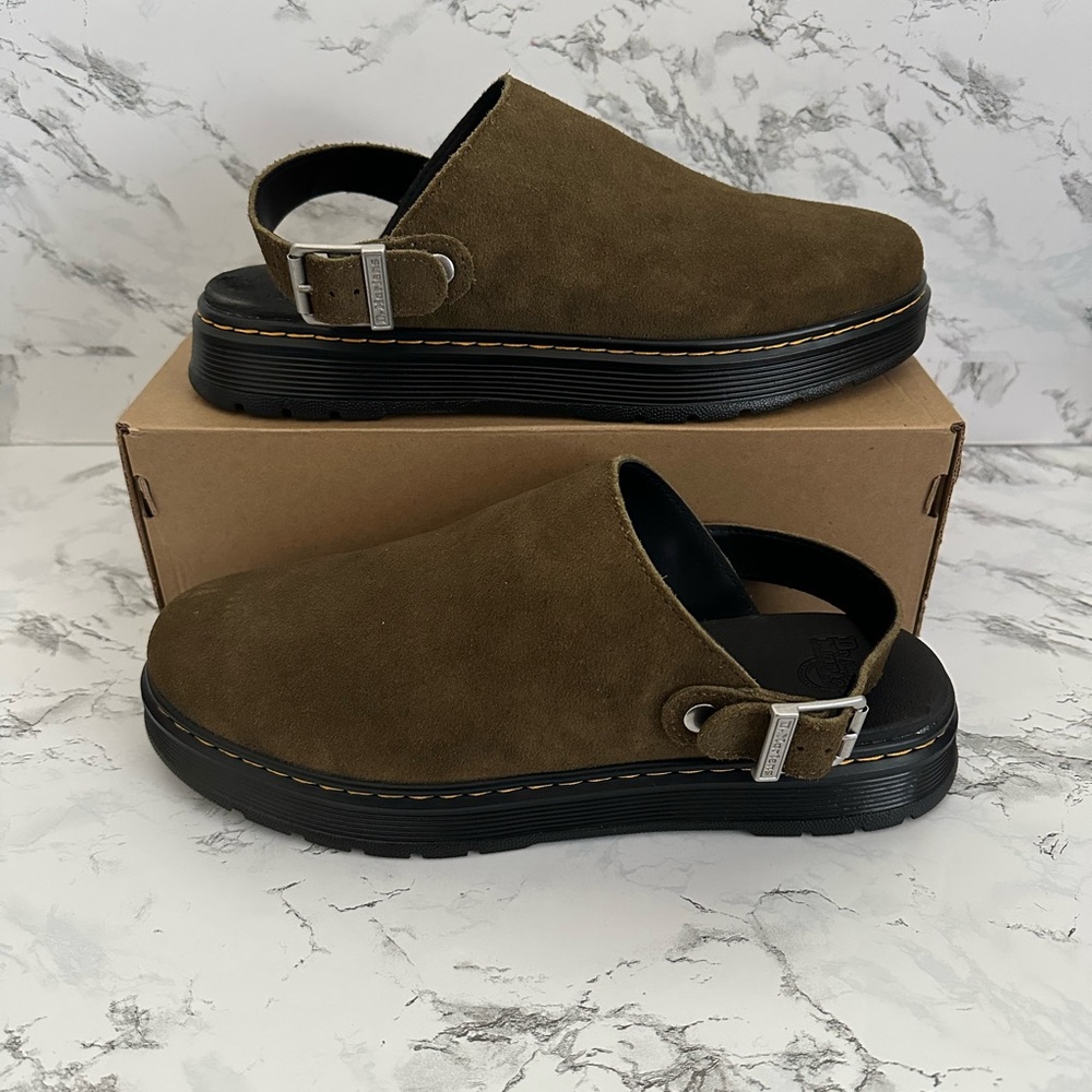 Dr. Martens Olive Green Suede Slingback Clog Loafers